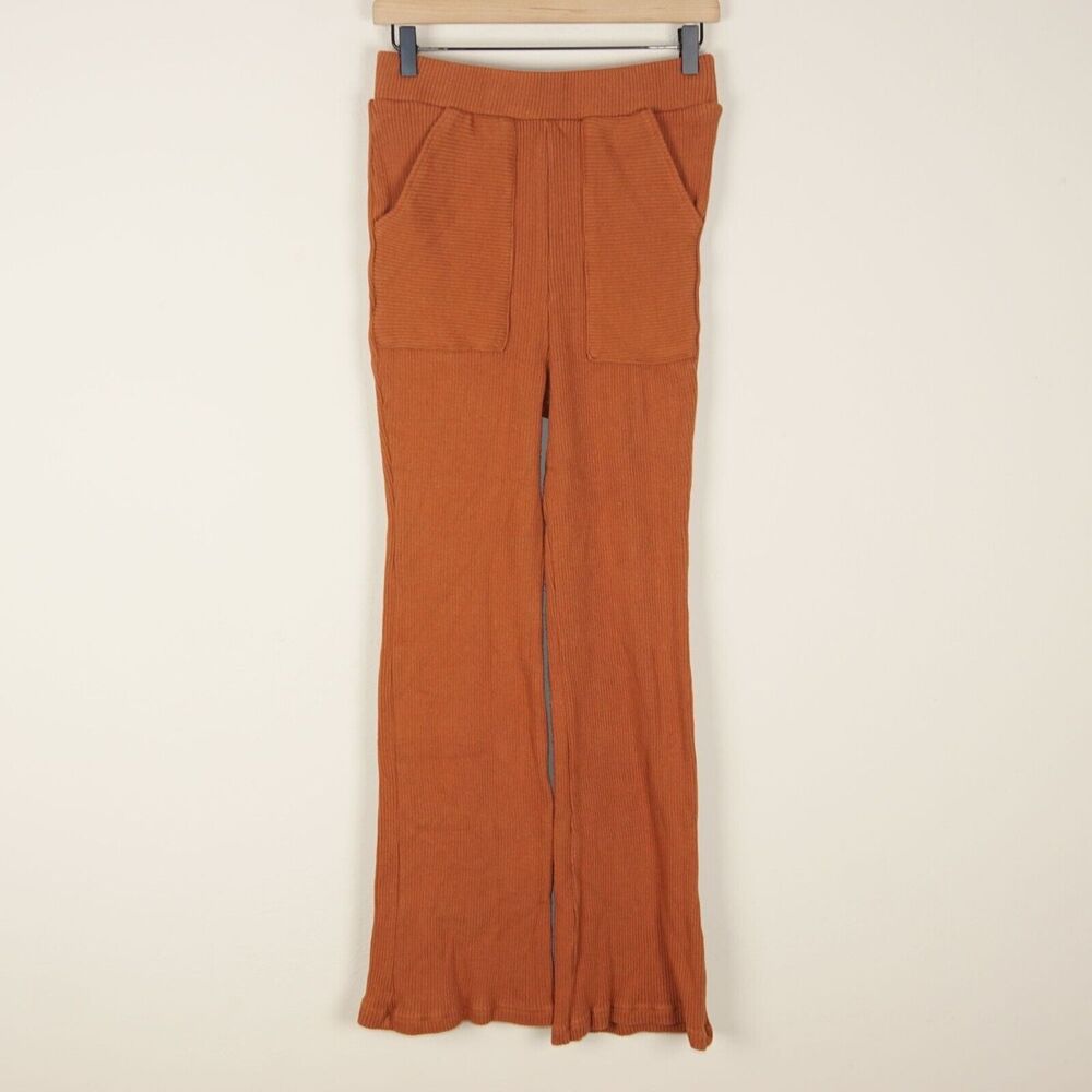 Free People FP Beach Ribbed Flare Leg High Waist Brown Pants Womens Sz S